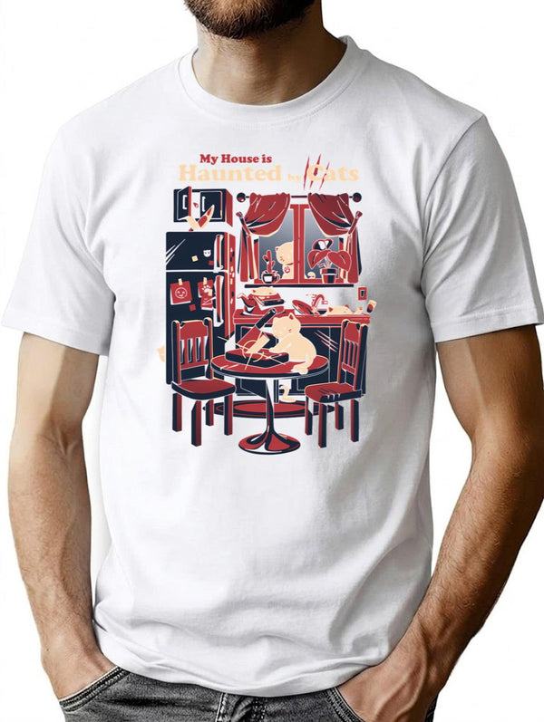 Haunted By Cats T-Shirt for Men & Women, T-Shirts Graphic Tee - White