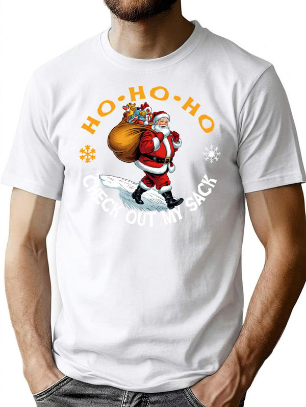 Ho Ho Ho Check Out My Sack T-Shirt for Men & Women, T-Shirts Graphic Tee - White