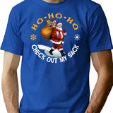 Ho Ho Ho Check Out My Sack T-Shirt for Men & Women, T-Shirts Graphic Tee - Blue