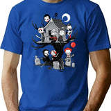 Horror House T-Shirt for Men & Women, T-Shirts Graphic Tee - Blue