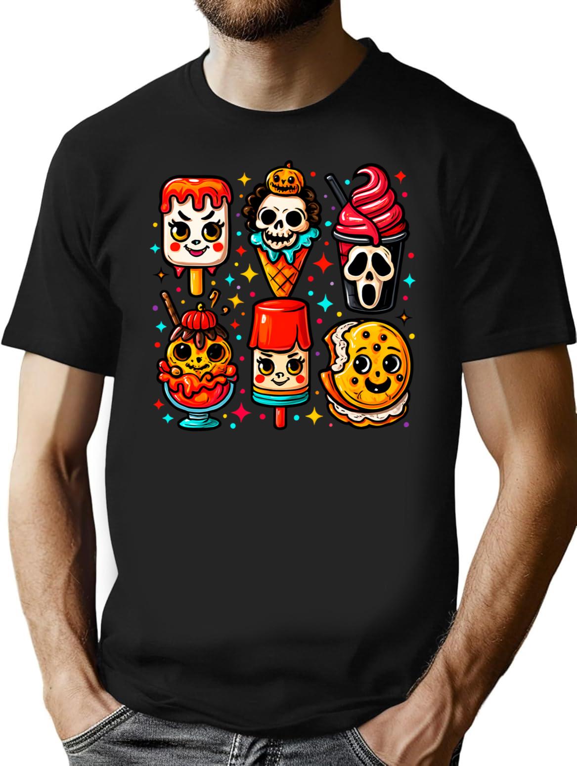 Horror Movie Popsicles Spooky Summer Treats T-Shirt for Men & Women, T-Shirts Graphic Tee - Black