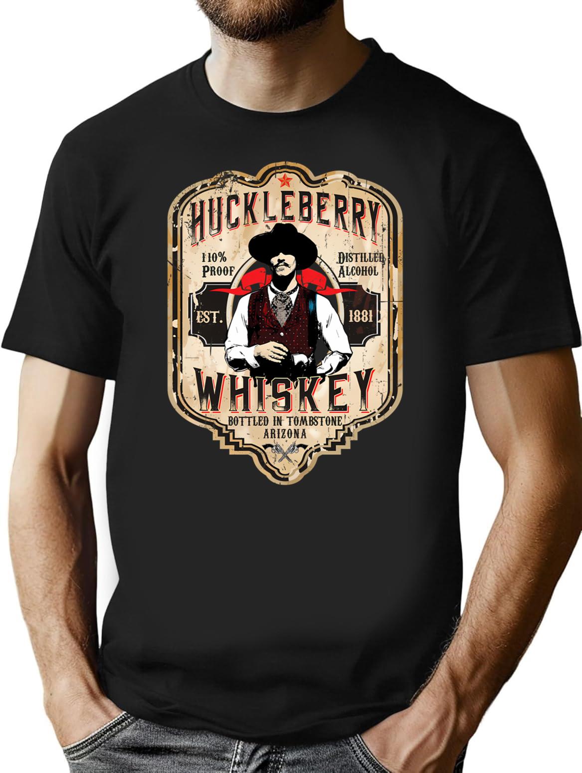 Huckleberry Whiskey Label T-Shirt for Men & Women, T-Shirts Graphic Tee - Black