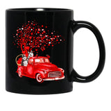 Husky Riding Red Truck Valentine Butterfly Heart Tree Black Coffee Mug, Gift Coffee Mug - Black