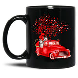 Husky Riding Red Truck Valentine Butterfly Heart Tree Black Coffee Mug, Gift Coffee Mug