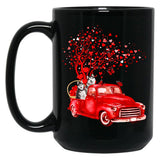 Husky Riding Red Truck Valentine Butterfly Heart Tree Black Gift Coffee Mug