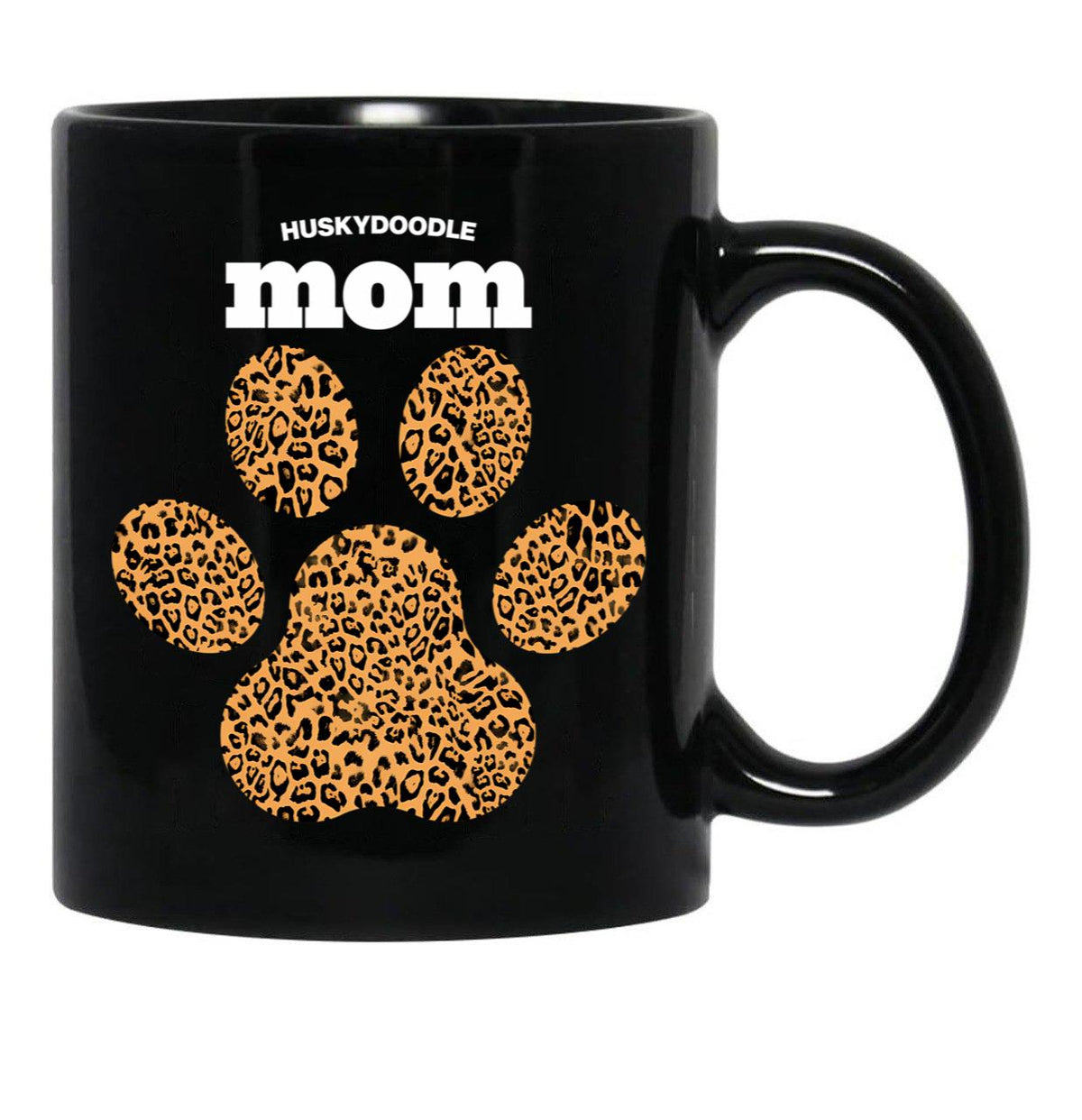 Huskydoodle Mom Cute Leopard Print Dog Paw For Dog Moms Fur Mamas Petpuppy Lovers Black Coffee Mug, Gift Coffee Mug - Black