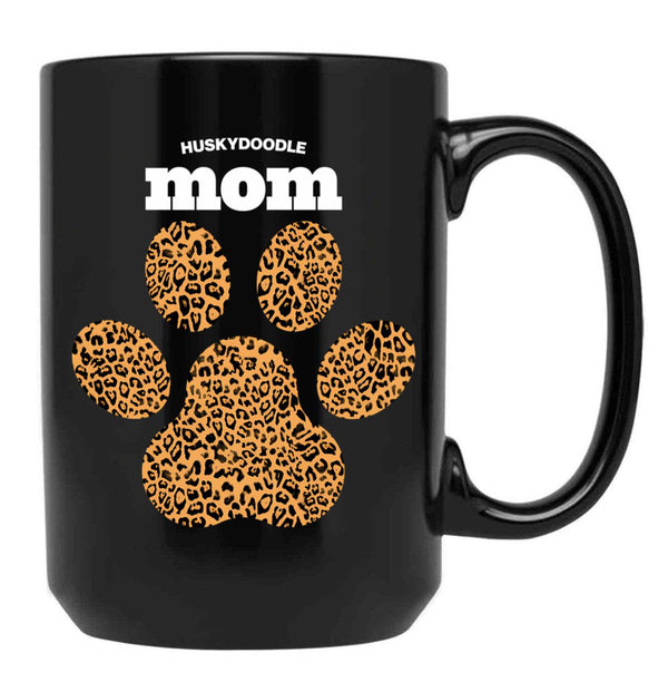 Huskydoodle Mom Cute Leopard Print Dog Paw For Dog Moms Fur Mamas Petpuppy Lovers Black Gift Coffee Mug - Black