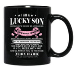 I Am A Lucky Son Because I'M Raised By A Freaking Awesome Mom Mother'S Day Black Gift Coffee Mug - Black