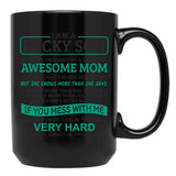 I Am A Lucky Son I'M Raised By A Freaking Awesome Mom Black Gift Coffee Mug - Black