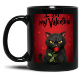 I Am My Valentine Black Cat Black Coffee Mug, Gift Coffee Mug