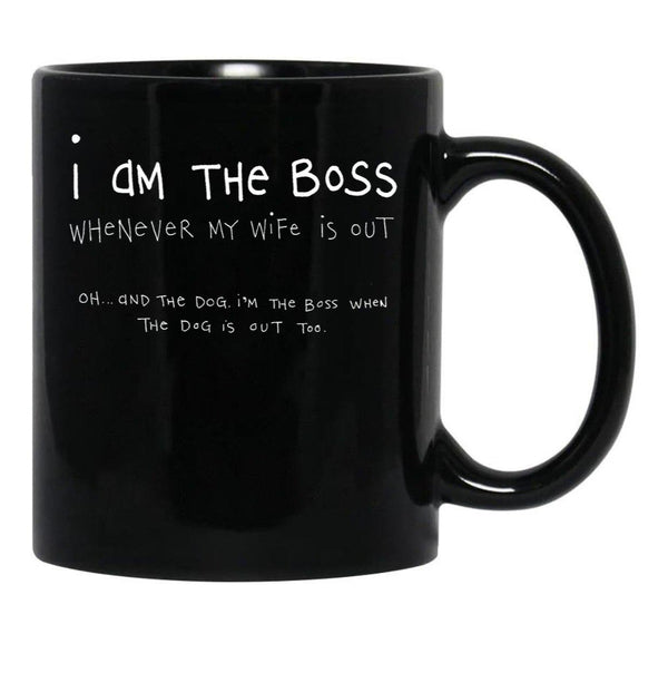 I Am The Boss (White Writing) Black Coffee Mug, Gift Coffee Mug - Black