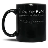 I Am The Boss (White Writing) Black Coffee Mug, Gift Coffee Mug