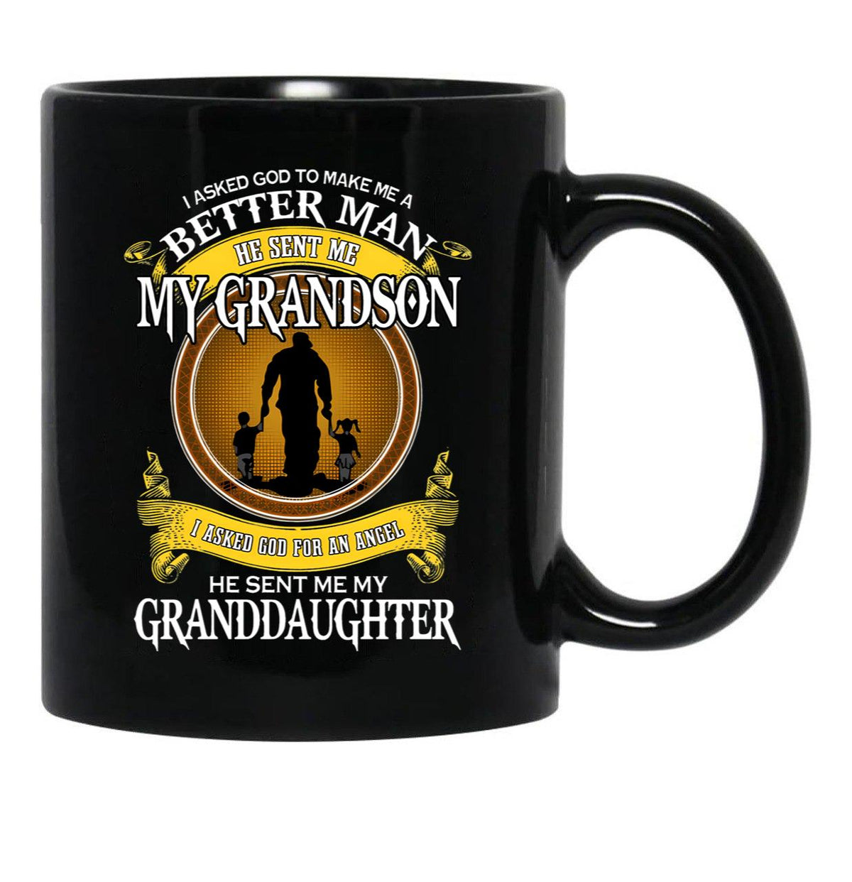 I Asked God For An Angel He Sent Me My Grandson Black Gift Coffee Mug - Black