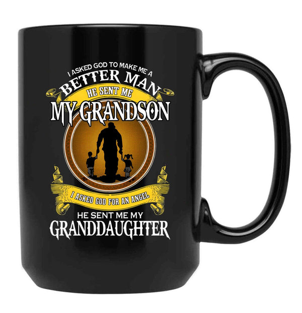 I Asked God For An Angel He Sent Me My Grandson Black Gift Coffee Mug - Black