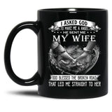 I Asked God To Make Me A Angel My Wife Black Coffee Mug, Gift Coffee Mug