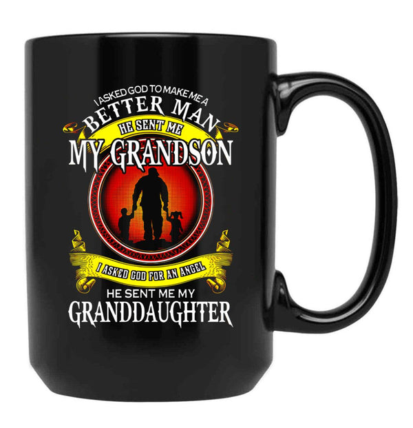 I Asked God For An Angel He Sent Me My Granddaughter Black Coffee Mug, Gift Coffee Mug - Black