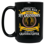 I Asked God To Make Me A Better Man He Sent Me My Grandson Black Coffee Mug, Gift Coffee Mug