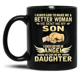 I Asked God To Make Me A Better Woman Black Coffee Mug, Gift Coffee Mug