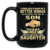 I Asked God To Make Me A Better Woman Black Coffee Mug, Gift Coffee Mug
