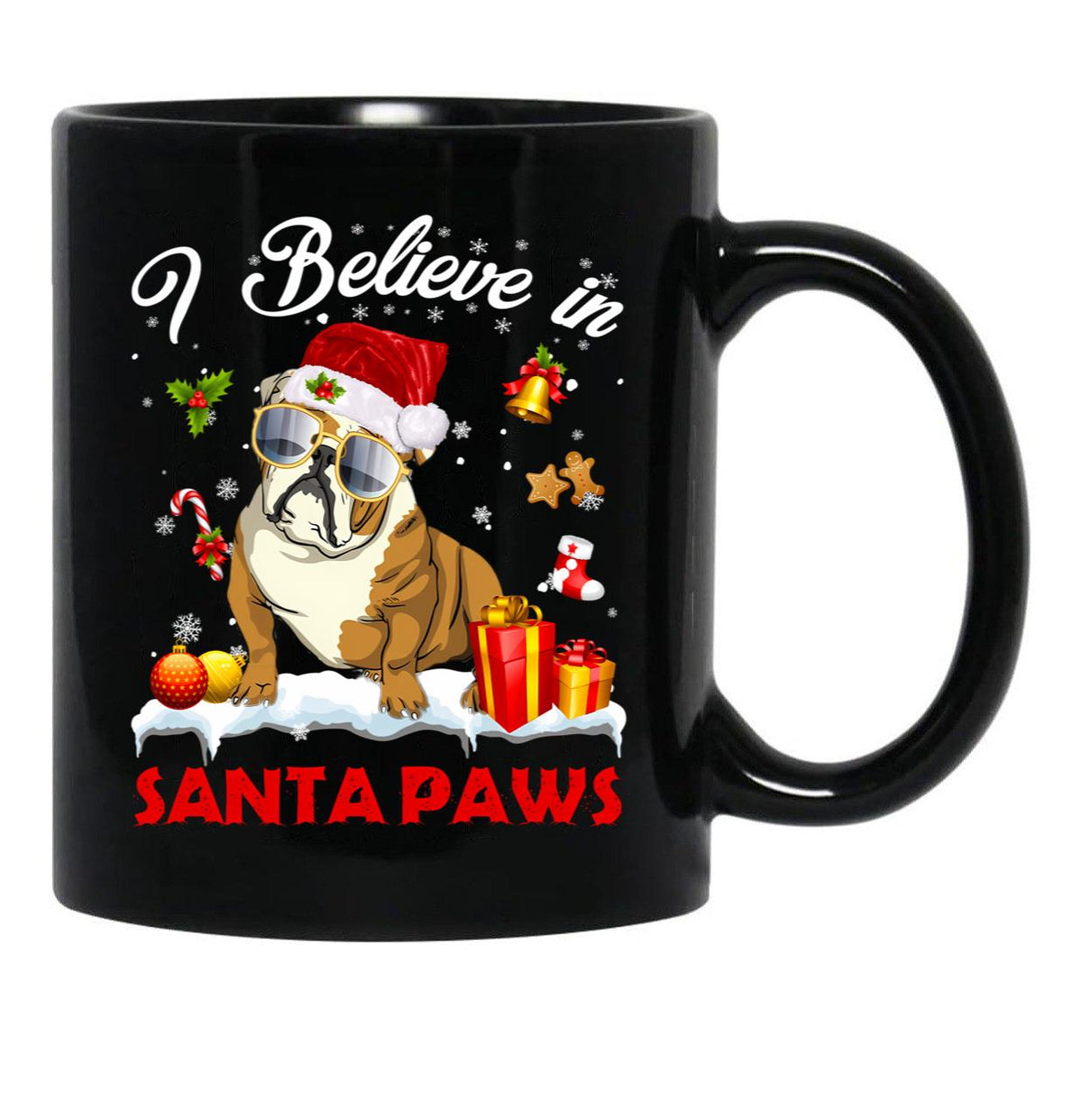 I Believe In Santa Paws Pug Gift Black Coffee Mug, Gift Coffee Mug - Black