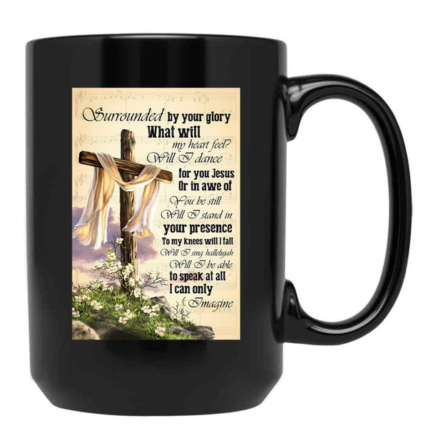 I Can Only Imagine Gift Jesus And White Lily Flower Black Gift Coffee Mug - Black