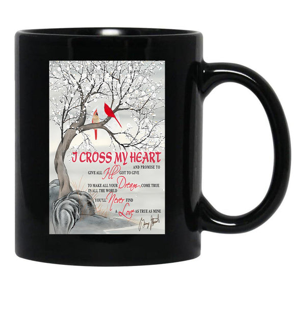 I Cross My Heart Couple Cardinal Bird Winter Christmas Gift Black Coffee Mug, Gift Coffee Mug - Black
