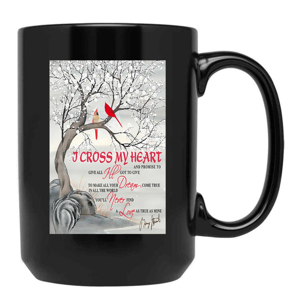 I Cross My Heart Couple Cardinal Bird Winter Christmas Gift Black Coffee Mug, Gift Coffee Mug - Black