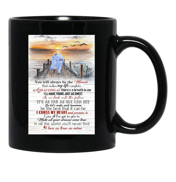 I Cross My Heart Lyrics - Old Couple Sunset - You Will Always Be The Miracle Black Gift Coffee Mug - Black
