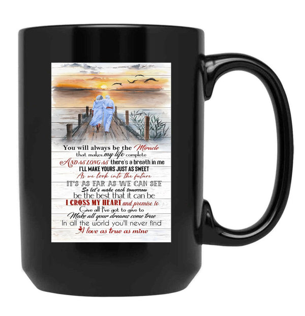 I Cross My Heart Lyrics - Old Couple Sunset - You Will Always Be The Miracle Black Coffee Mug, Gift Coffee Mug - Black