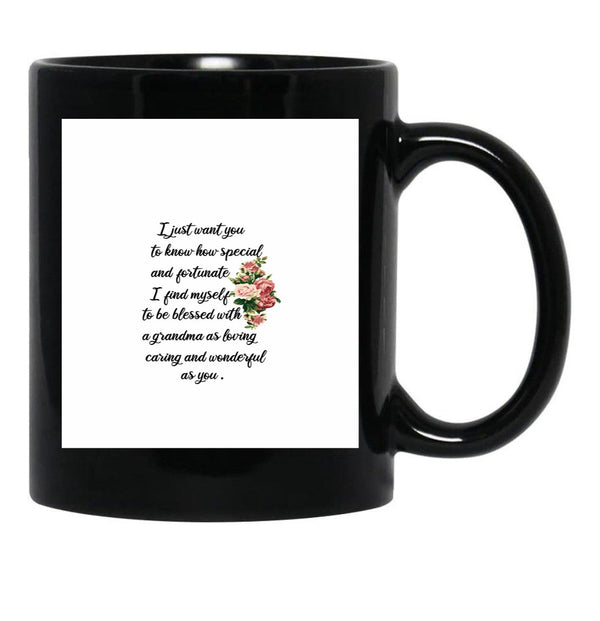 I Find Myself To Be Blessed With A Grandma As Loving Caring Black Coffee Mug, Gift Coffee Mug - Black