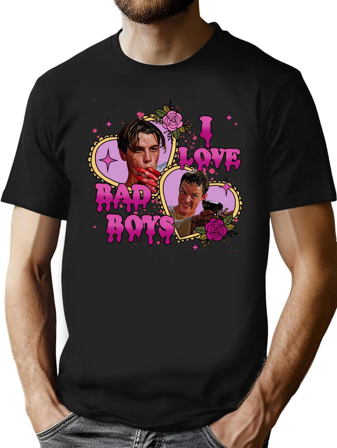 I Love Bad Boys Scream Movie T-Shirt for Men & Women, T-Shirts Graphic Tee - Black