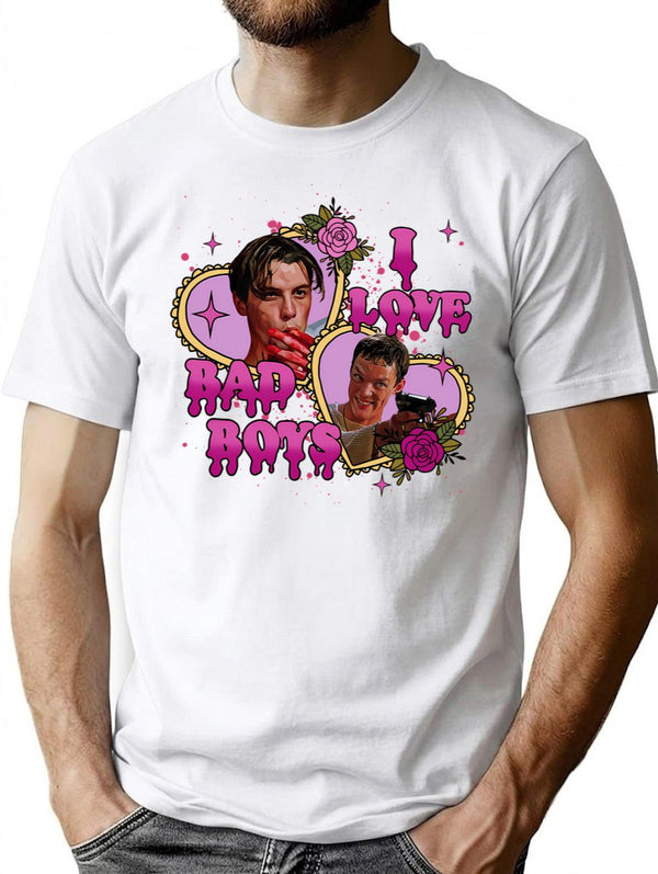 I Love Bad Boys Scream Movie T-Shirt for Men & Women, T-Shirts Graphic Tee - White