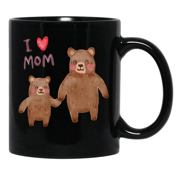 I Love Mom Bears Black Coffee Mug - Black