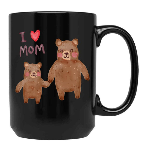 I Love Mom Bears Black Coffee Mug - Black