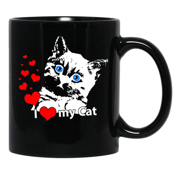 I Love My Cat Black Gift Coffee Mug - Black
