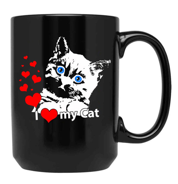 I Love My Cat Black Gift Coffee Mug - Black