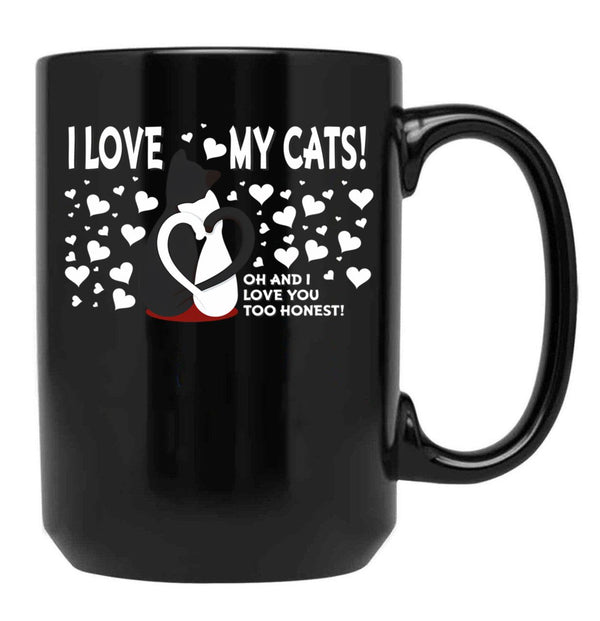 I Love My Cats Valentines Day Black Gift Coffee Mug - Black