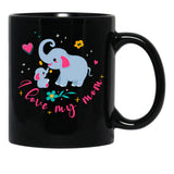 I Love My Elephant Mama Cute Mama And Baby Elephant Black Gift Coffee Mug - Black
