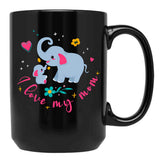 I Love My Elephant Mama Cute Mama And Baby Elephant Black Coffee Mug - Black