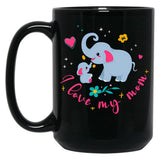 I Love My Elephant Mama Cute Mama And Baby Elephant Black Coffee Mug