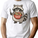 I Require Snacks Raccoon T-Shirt - Retro Graphic Tee for Men & Women - White