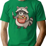 I Require Snacks Raccoon T-Shirt - Retro Graphic Tee for Men & Women - Green
