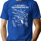 I Study Triggernometry Gun On Back Funny Veteran T-Shirt - Blue