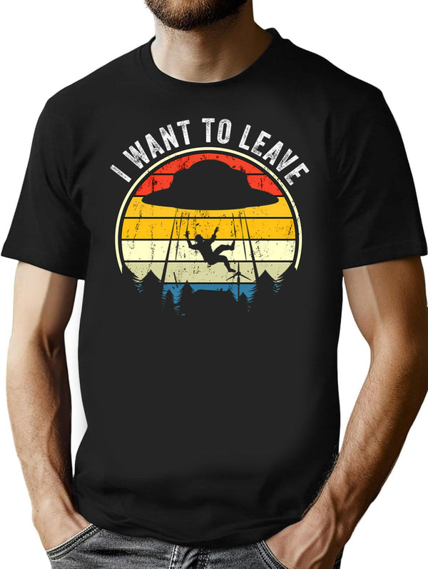 I Want To Leave Funny Ufo Vintage T-Shirt - Black