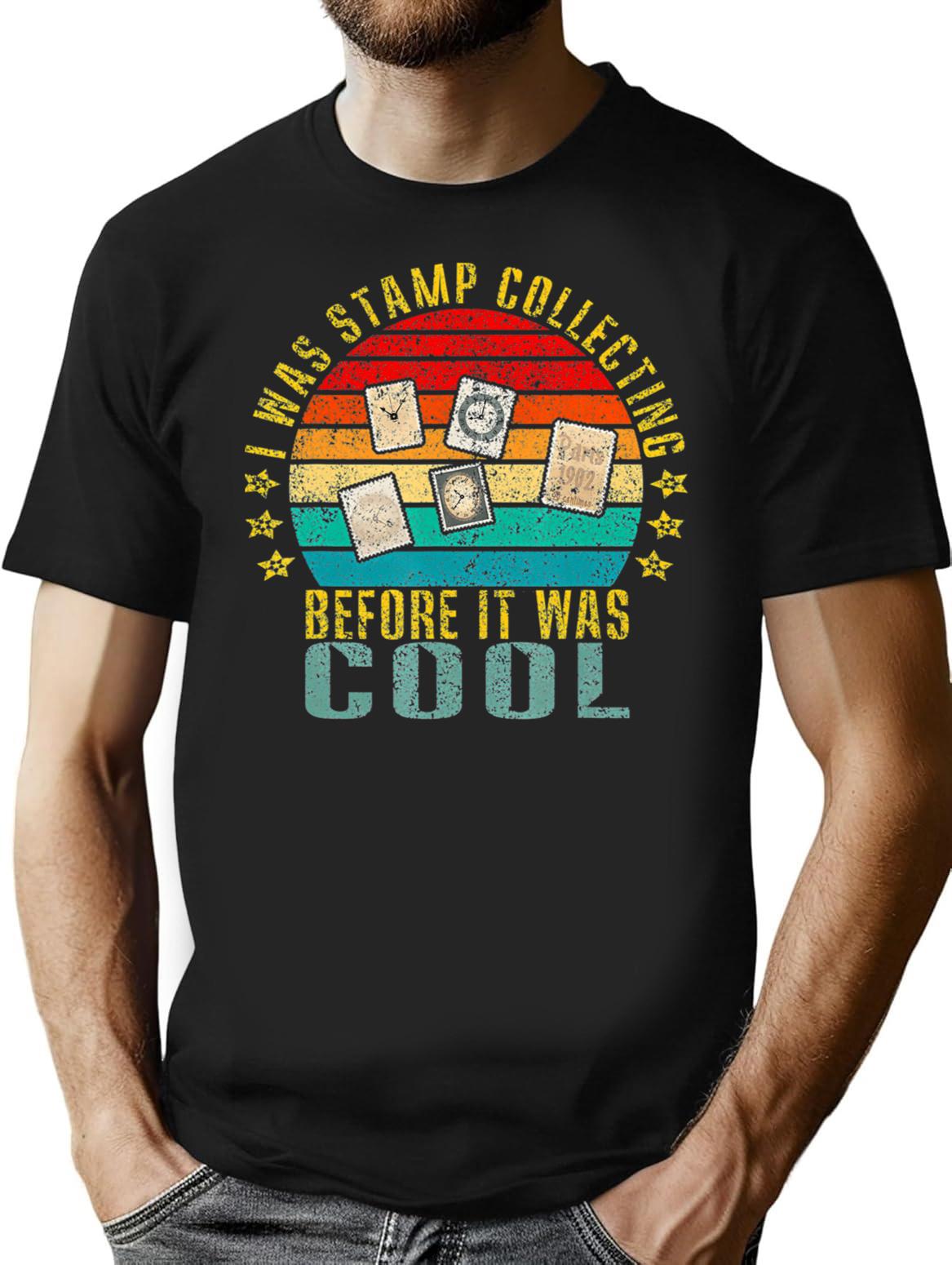 I Was Stamp Collecting Before It Was Cool Funny Retro T-Shirt - Black