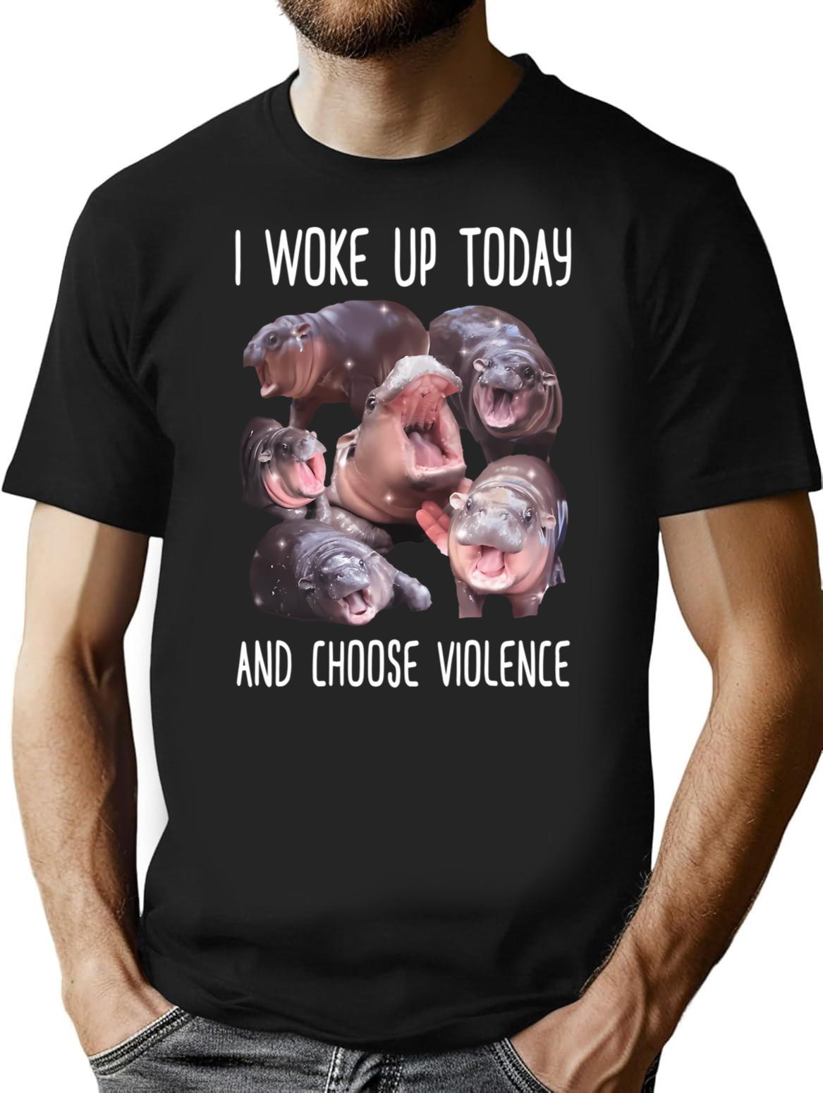 I Woke Up Today And Choose Violence Pygmy Hippo Vintage Moo Deng Bootleg T-Shirt - Black
