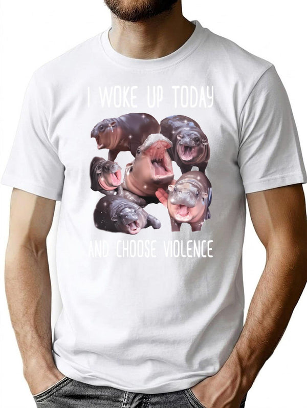 I Woke Up Today And Choose Violence Pygmy Hippo Vintage Moo Deng Bootleg T-Shirt - White