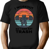 I Workout So I Can Eat Garbage Funny Raccoon Vintage Gym Essential T-Shirt - Black