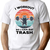 I Workout So I Can Eat Garbage Funny Raccoon Vintage Gym Essential T-Shirt - White