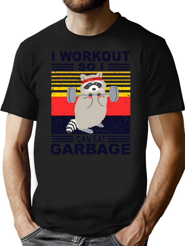 I Workout So I Can Eat Garbage Funny Raccoon Vintage Gym T-Shirt - Black